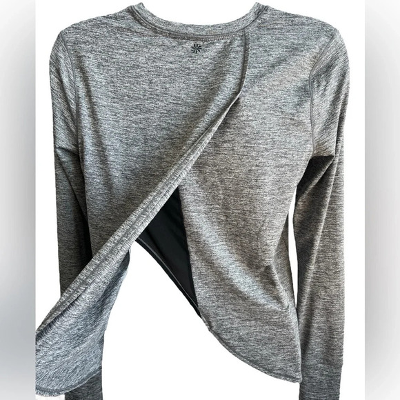 Athleta Tulip Backed Athletic Top with Thumbholes, Heathered Gray, Size XS - Picture 3 of 8